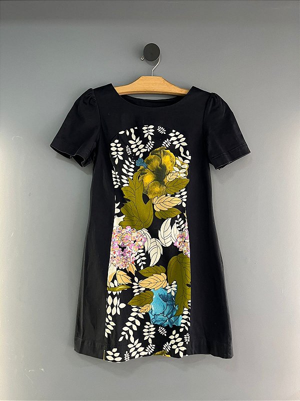 Vestido Curto Preto Estampado