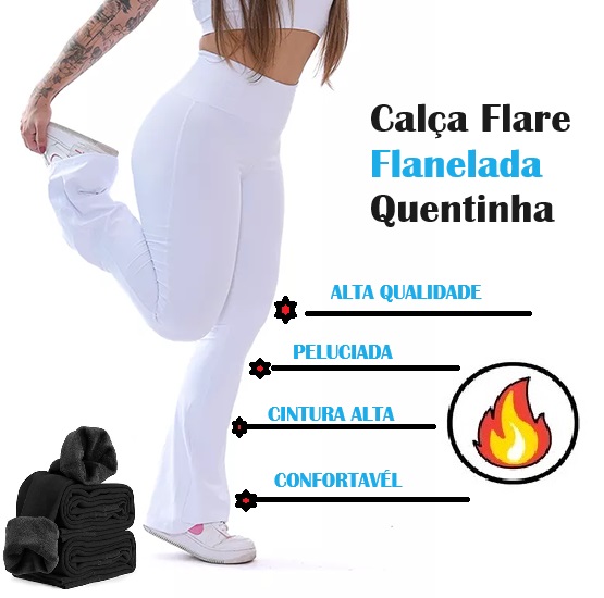 Calça Flare Branco Bailarina Flanelada Termica Inverno ASHYC