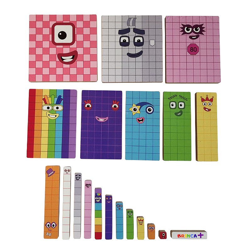 Numberblocks contanto de 1 a 100 Blocos de Madeira 19 pçs Brinca Mais ...