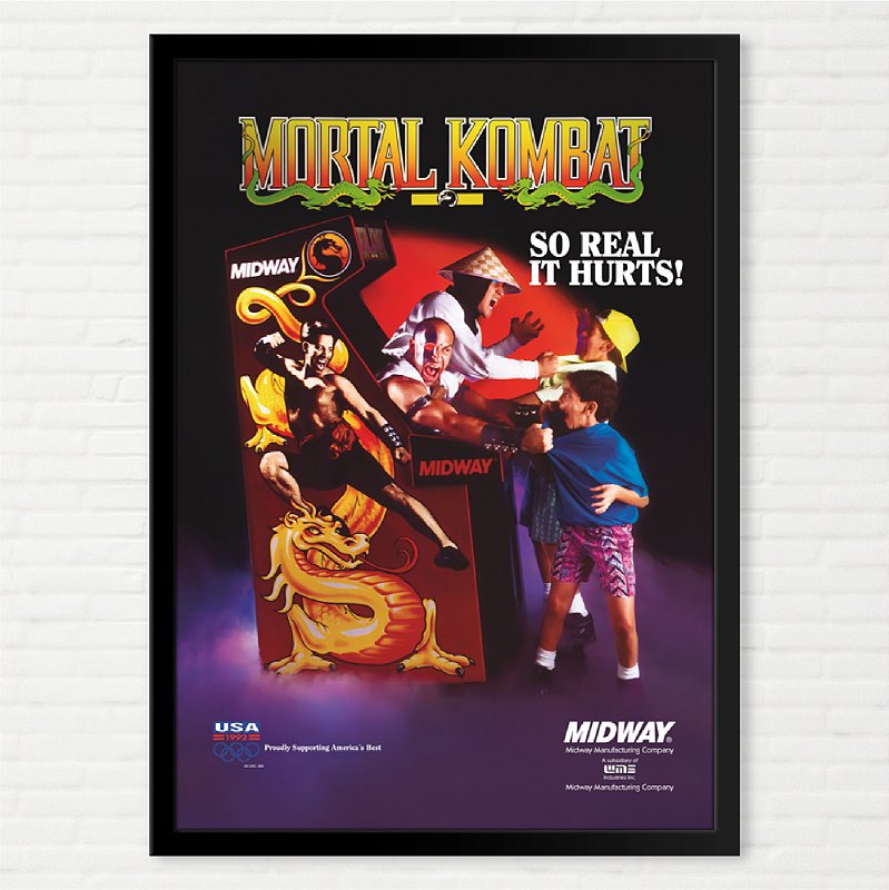 Quadro Mortal Kombat So Real It Hurts - Pôster Arcade Midway Americano