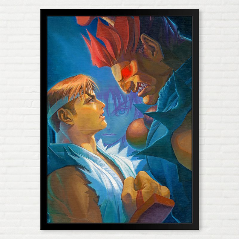 Quadro Street Fighter Zero/Alpha 2 Ryu e Akuma ARTE - Pôster Arcade Capcom