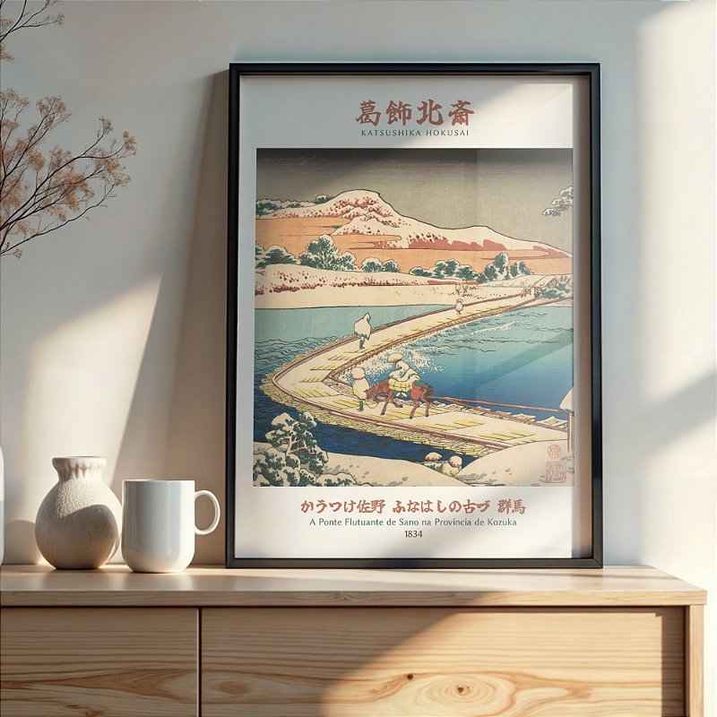 Quadro A Ponte Flutuante em Sano Província de Kozuka Hokusai