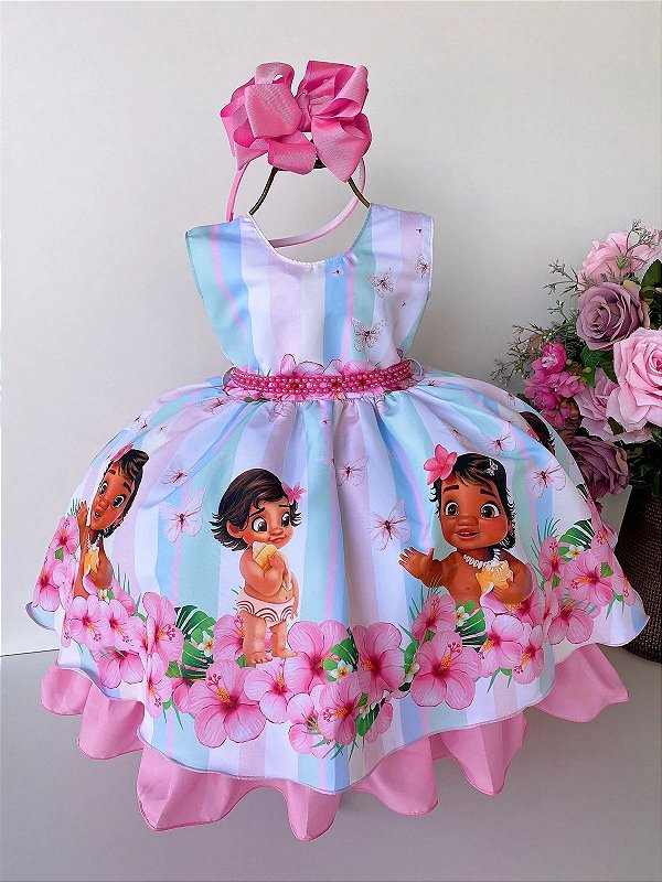 Vestido Moana Baby Aniversario Infantil Festa Super Luxo