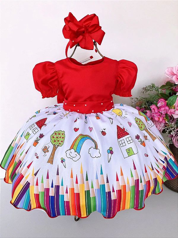 Vestido de Festa Infantil Princesa Realeza Vermelho Luxo - mariê