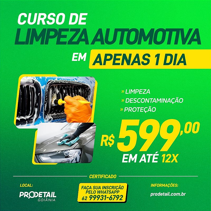 Curso Prodetail Limpeza Automotiva 1 Dia