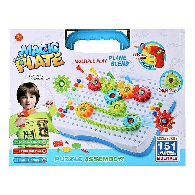 Bloco de Montar Infantil Maleta Puzzle Magic Plate 151 Peças - Steam Toy