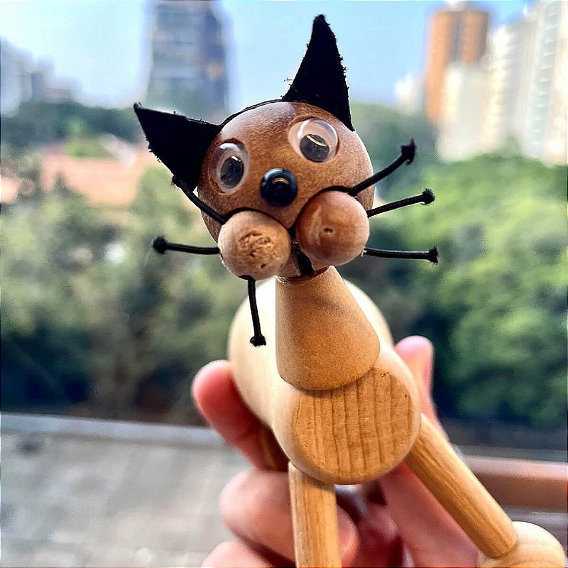 Gato Bacana - Brinquedo de madeira articulado - Gamar