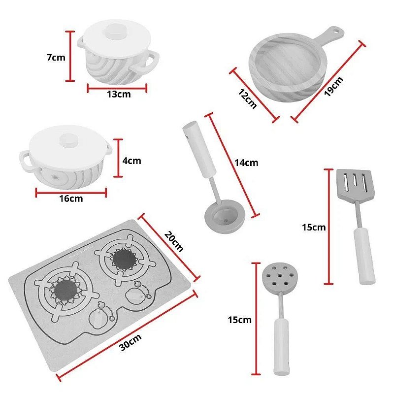 Kit Panelas Infantil Fogão Cooktop de Brinquedo Madeira Rosa NewArt Toys