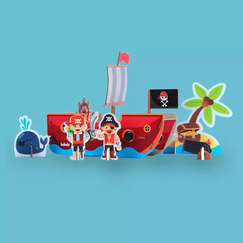Quebra Cabeça 3D Piratas em madeira - Babebi Brinquedos
