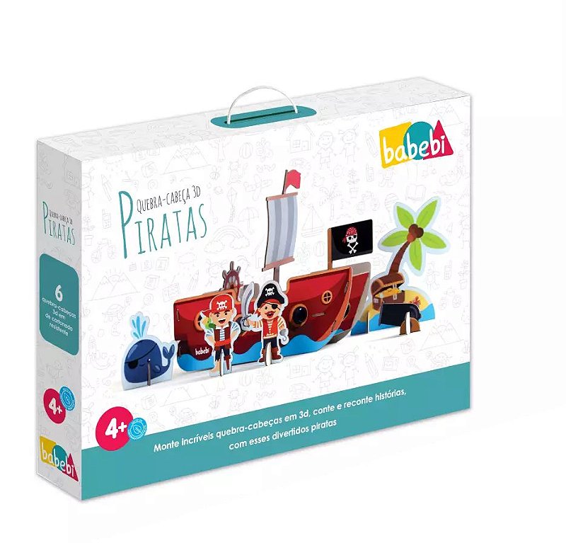 Quebra Cabeça 3D Piratas em madeira - Babebi Brinquedos