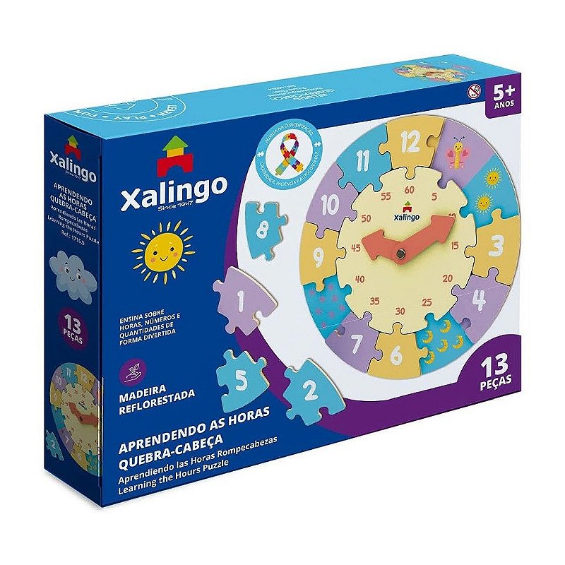 TDAH - Quebra-cabeça Relógio Aprendendo as Horas - Xalingo Brinquedos
