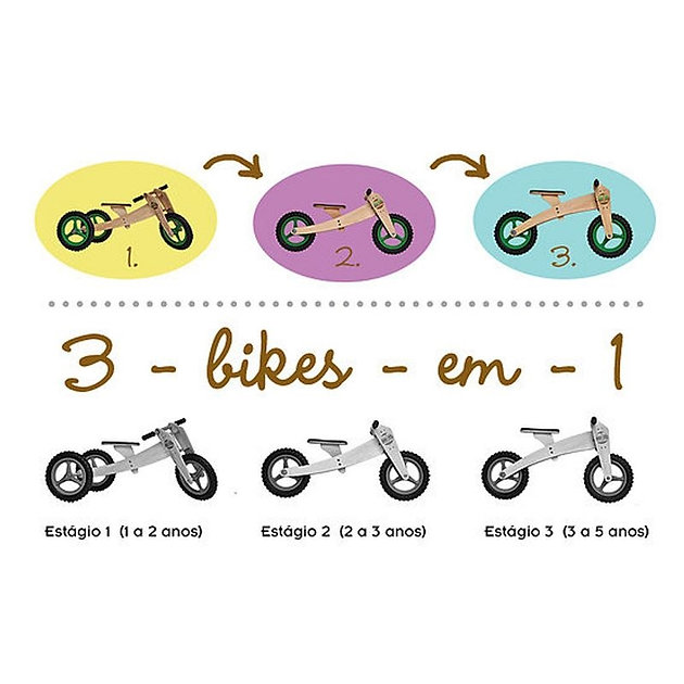 Bicicleta de equilíbrio Woodbike 3em1 (Verde) - 1 a 5 anos