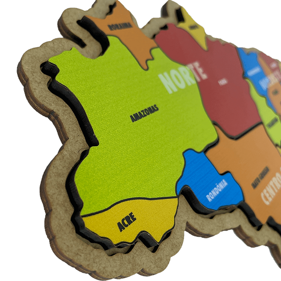 Quebra-cabeça Mapa do Brasil e Regiões (P 20 x 16 x 0,6 cm) - Maninho Brinquedos