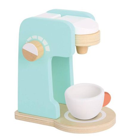 Cafeteira de Brinquedo de madeira com Xícara, Colher, Leite, Açúcar e Biscoitos