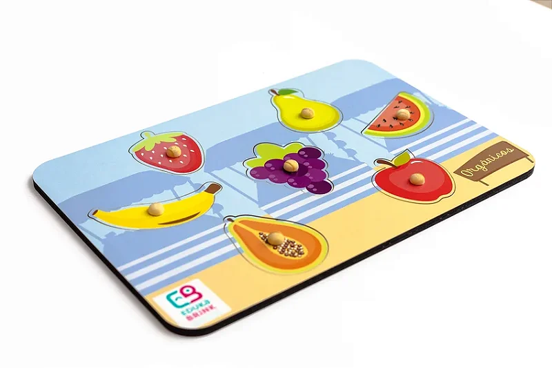 Jogo Educativo de Encaixe Frutas - 7 peças com pinos - Eduka Brink
