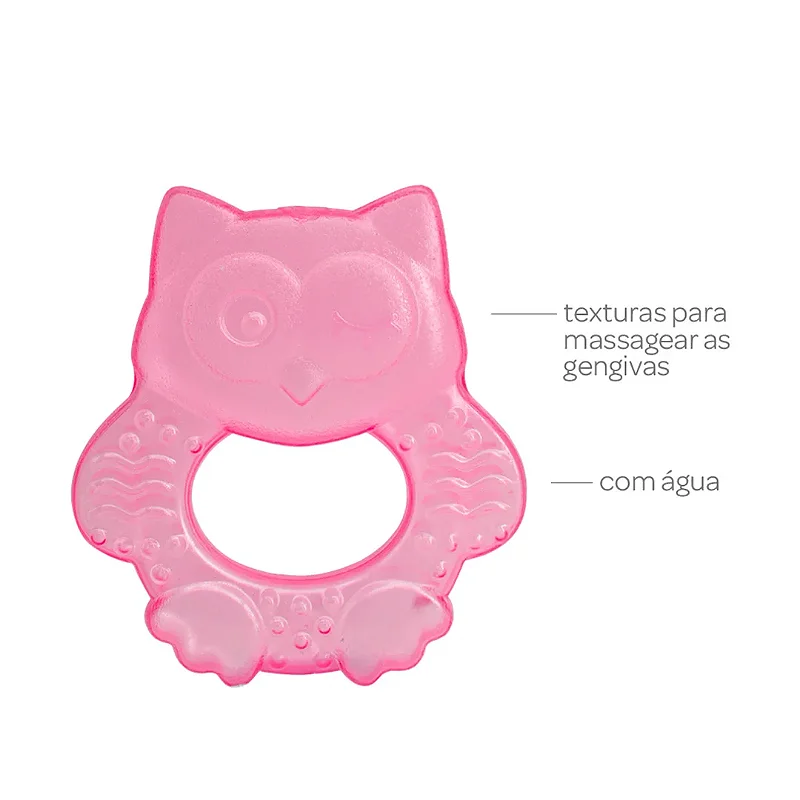Mordedor com Água Coruja Rosa Buba - Alívio e Diversão para o Bebê