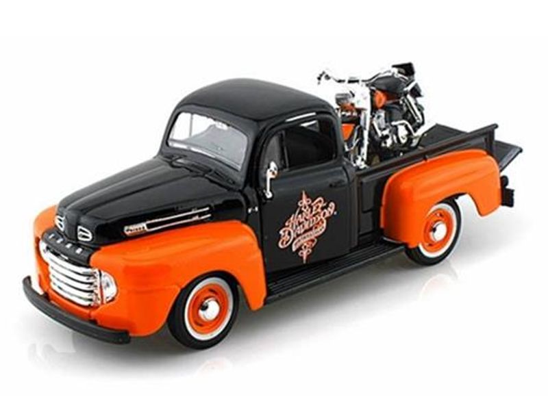 Carro Miniatura Picape Ford F-1 (1948) com Moto Harley Davidson FLH Duo Glide - Escala 1:24 - Maisto