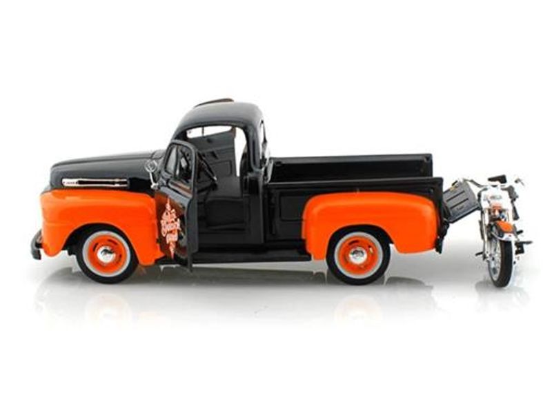 Carro Miniatura Picape Ford F-1 (1948) com Moto Harley Davidson FLH Duo Glide - Escala 1:24 - Maisto