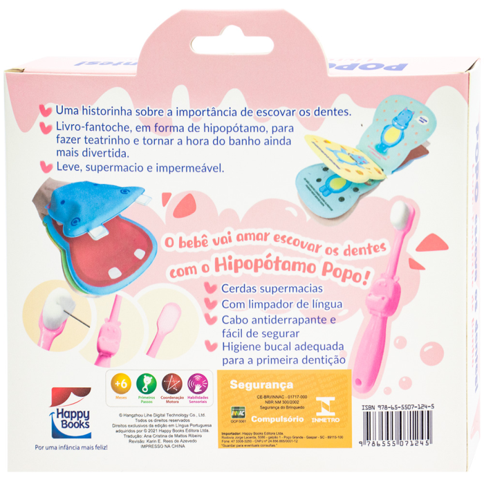 Livro-Fantoche de Banho: Popo Escova os Dentes! (Rosa) - Happy Books