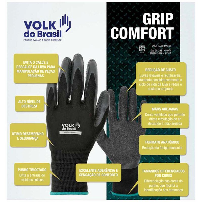 Luva Grip Comfort Volk CA 38293 - - Clube do EPI | Site Oficial