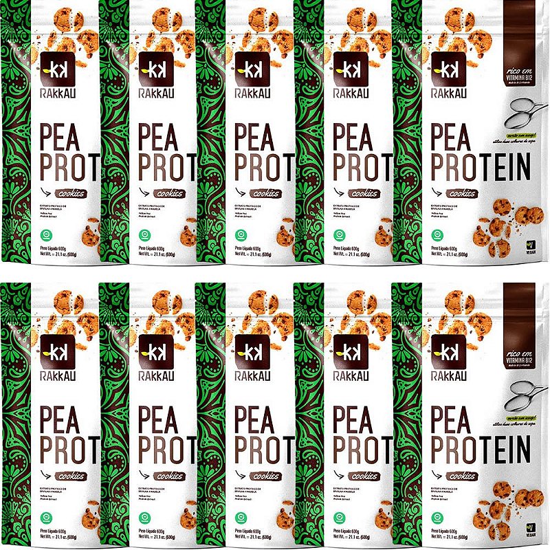 Kit 10 Pea Protein Cookies Rakkau 600g Vegano Proteína Casa Veg