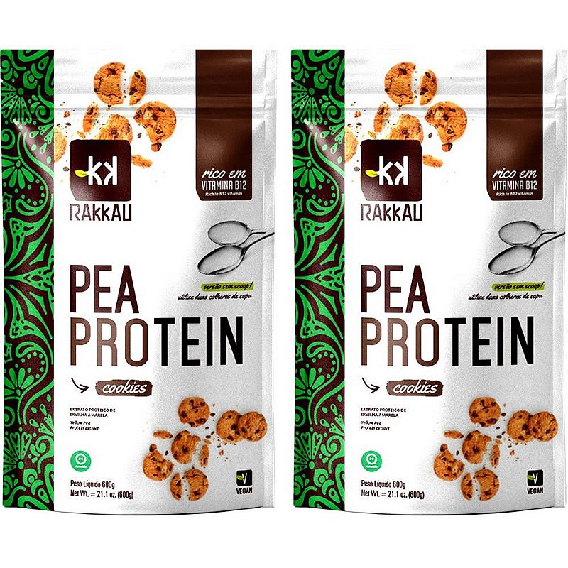 Kit 2 Pea Protein Cookies Rakkau 600g Vegano Proteína Casa Veg