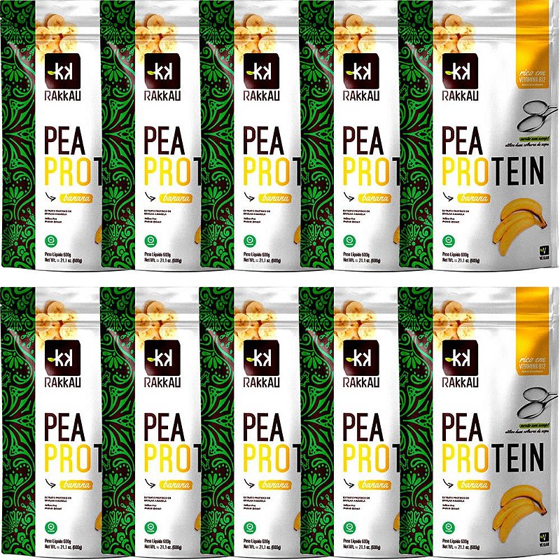 Kit 10 Pea Protein Banana Rakkau 600g Vegano Proteína Casa Veg