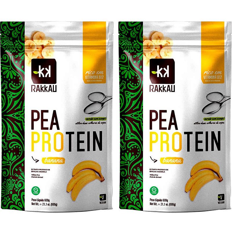 Kit 2 Pea Protein Banana Rakkau 600g Vegano Proteína Casa Veg