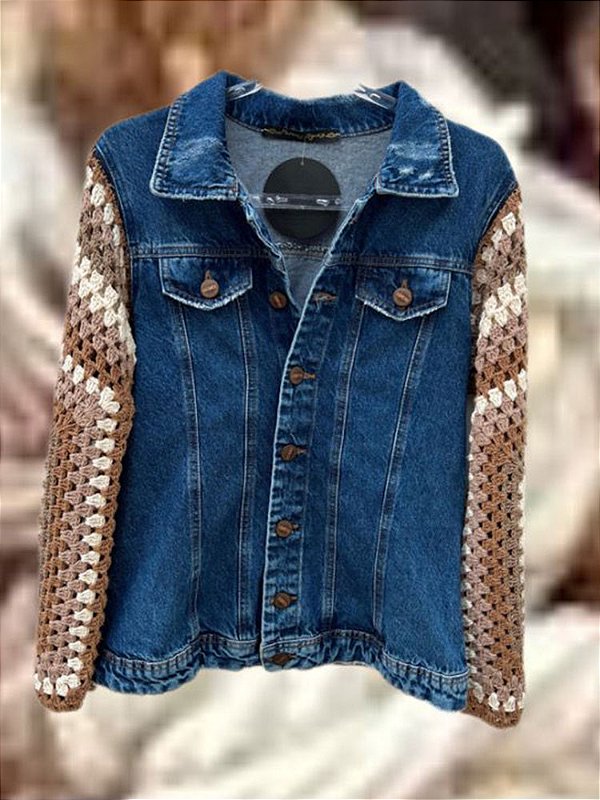 Jaqueta Manga Crochê Jeans Madame Bijoux