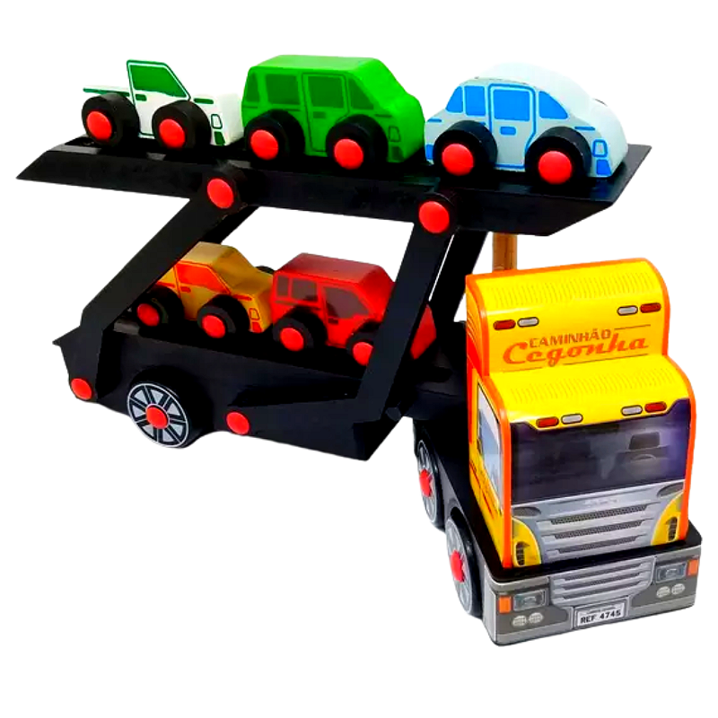 Caminhão Cegonha de Brinquedo de Madeira Infantil Carimbras