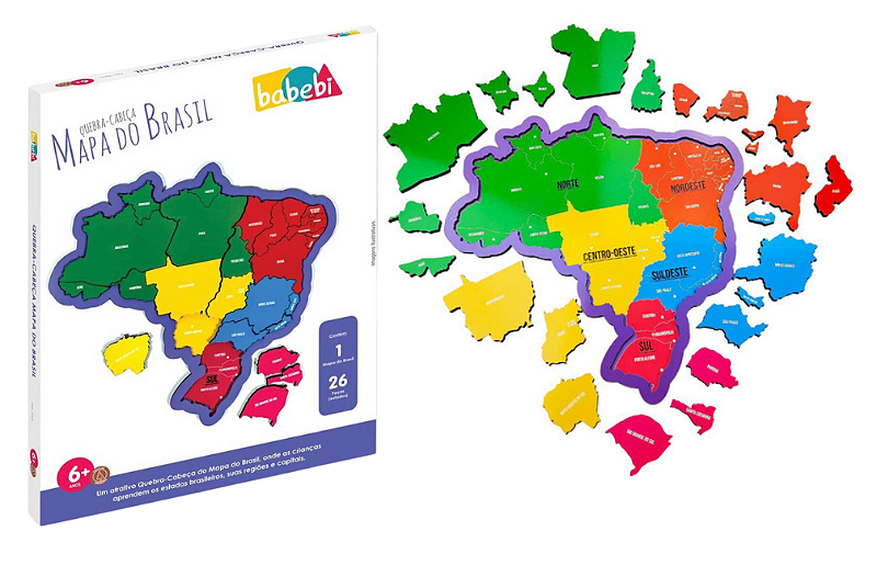 Mapa Brasil Regiões Estados Capitais - Quebra Cabeça Educativo Babebi -  Ioiô de Pano Brinquedos Educativos