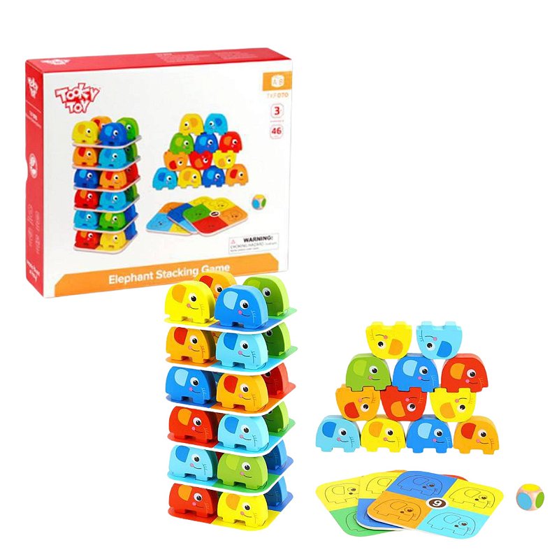 Jogo de Empilhar Elefantes TKF070A Elephant Stacking Game Tooky Toy Alternativa Brinquedos