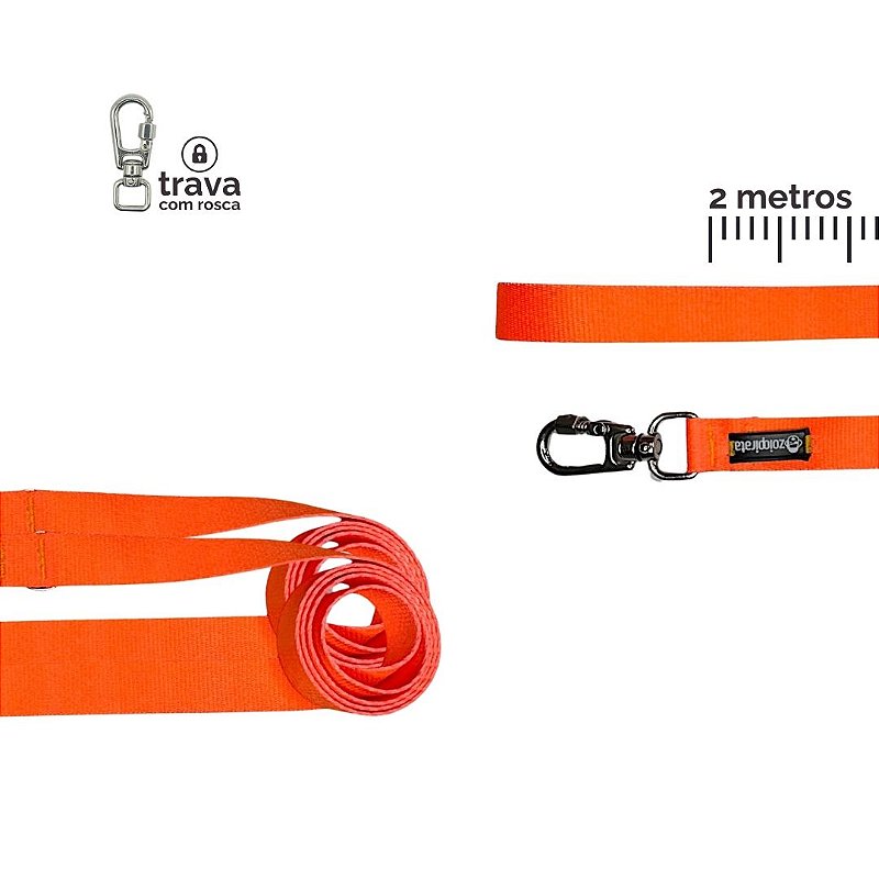 Guia Longa 2 metros para cachorros Neon Laranja