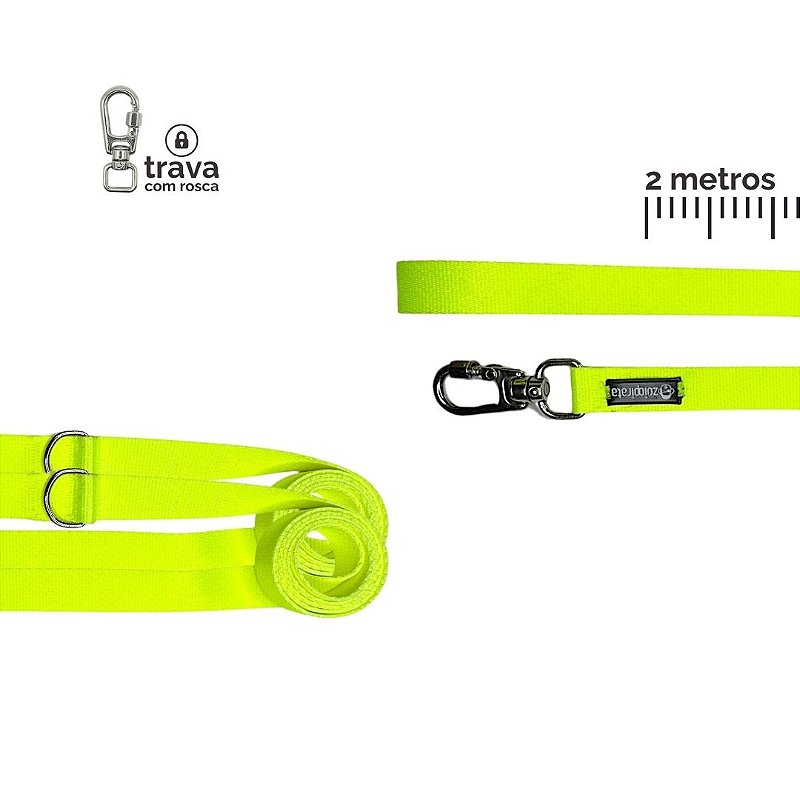 Guia Longa 2 metros para cachorros Neon Amarelo