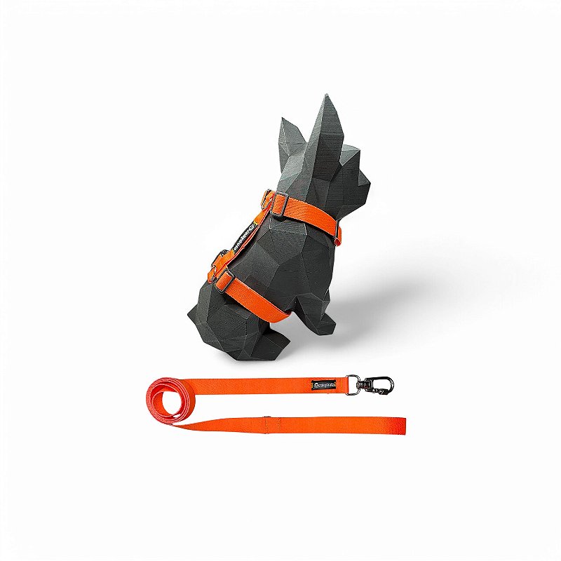 Kit Peitoral H antipuxão para cachorros com Guia Neon Laranja