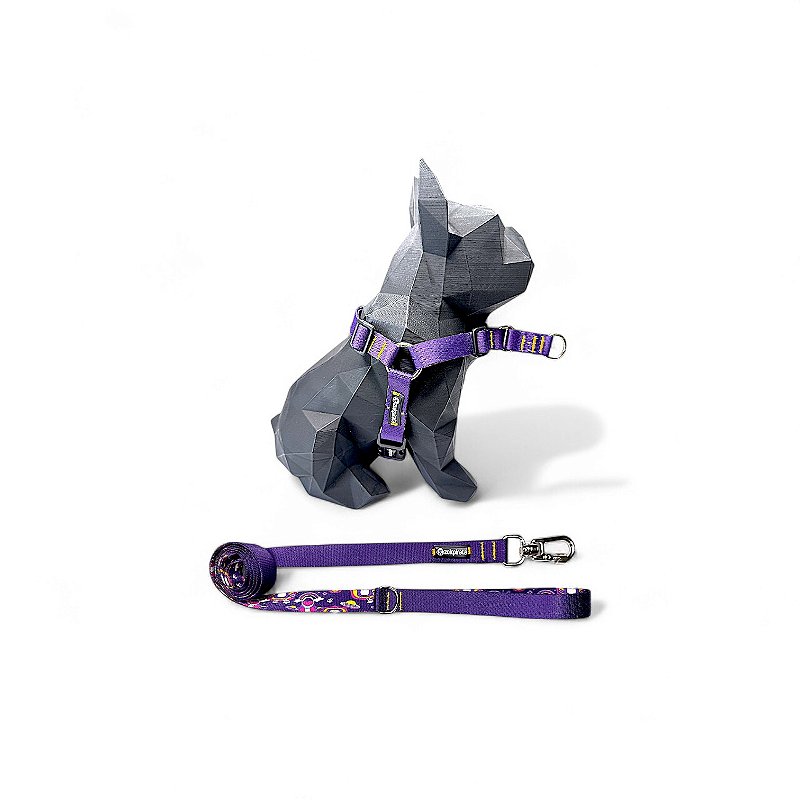 Kit Peitoral Y Antipuxão para cachorros com Guia Roxo
