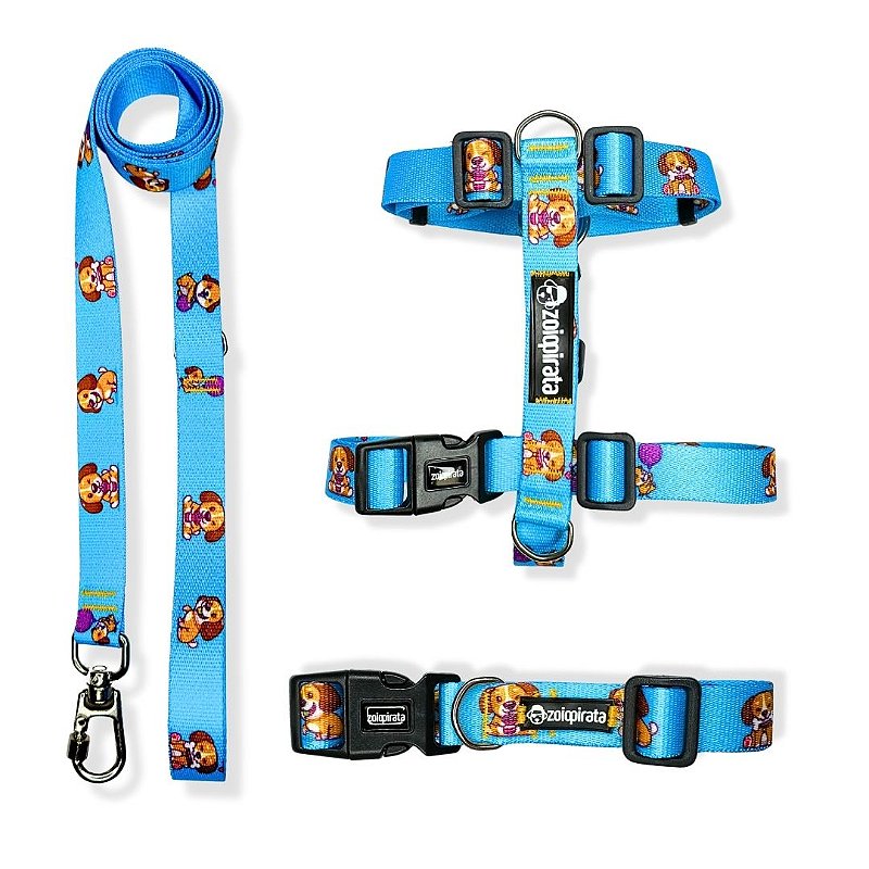 Kit Peitoral H antipuxão para cachorros com Coleira e Guia Puppy