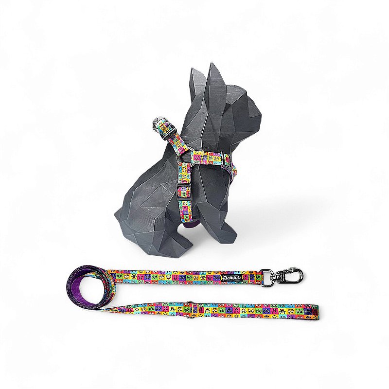 Kit Peitoral Americano para cachorros com Guia Emoji