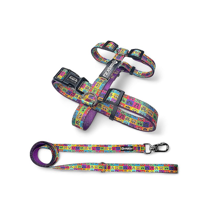 Kit Peitoral H antipuxão para cachorros com Guia Emoji