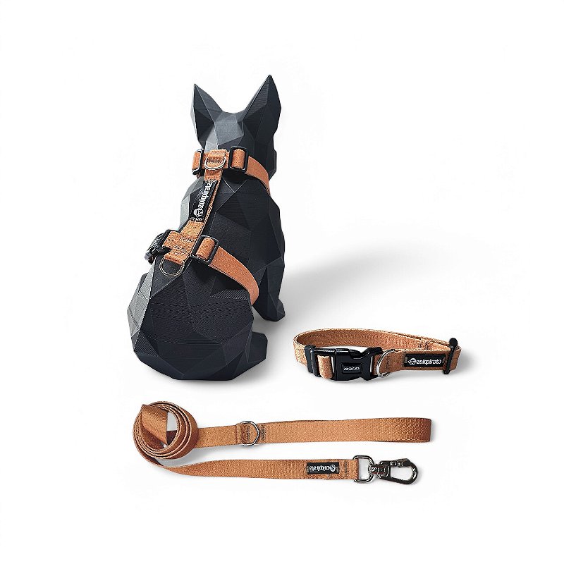 Kit Peitoral H antipuxão para cachorros com Coleira e Guia Terracota