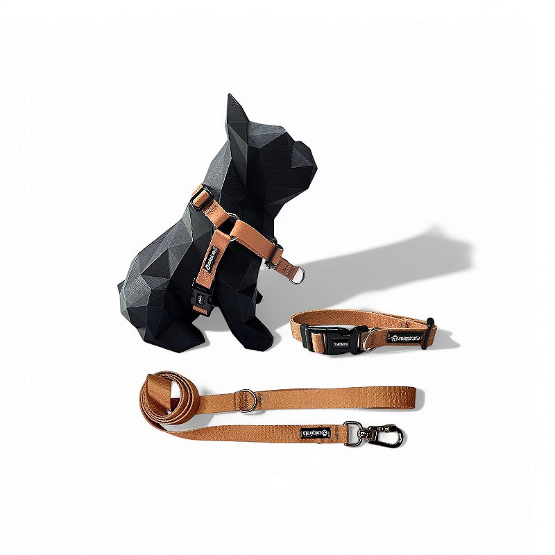 Kit Peitoral Y Antipuxão para cachorros com Coleira e Guia Terracota