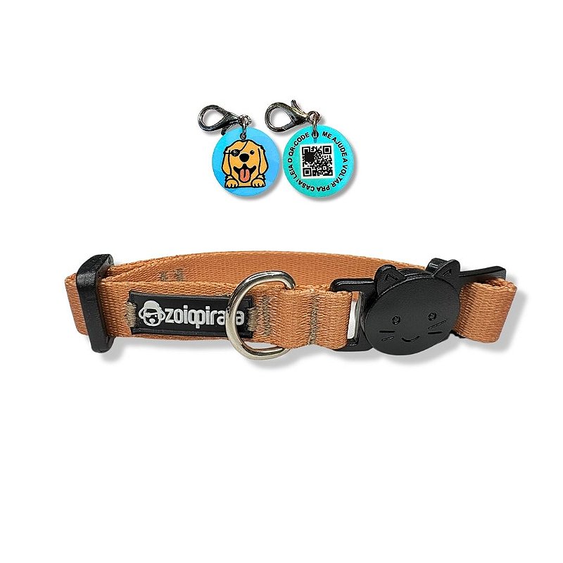 Coleira para Gatos com Tag QR Code Breakaway Anti-Enforcamento Terracota
