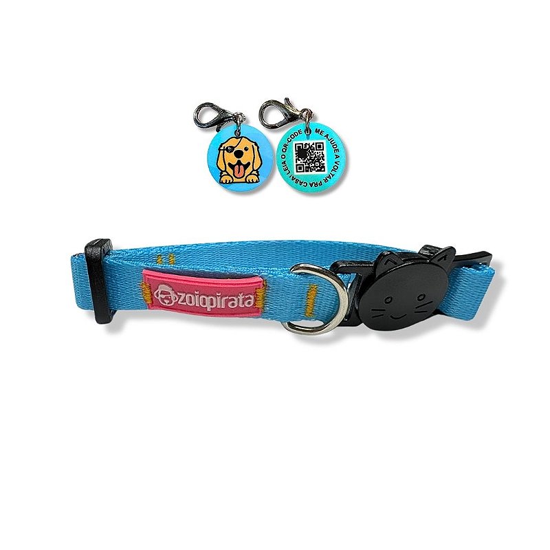 Coleira para Gatos com Tag QR Code Breakaway Anti-Enforcamento Celeste