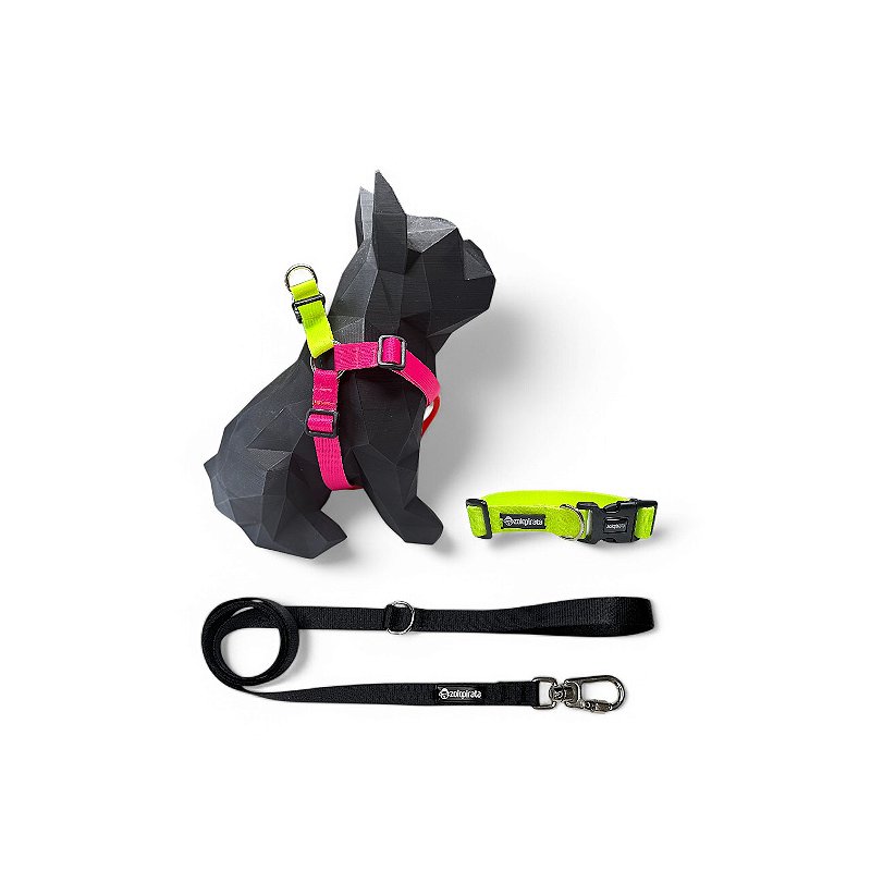 Kit Peitoral Americano para cachorros com Coleira e Guia Sambô
