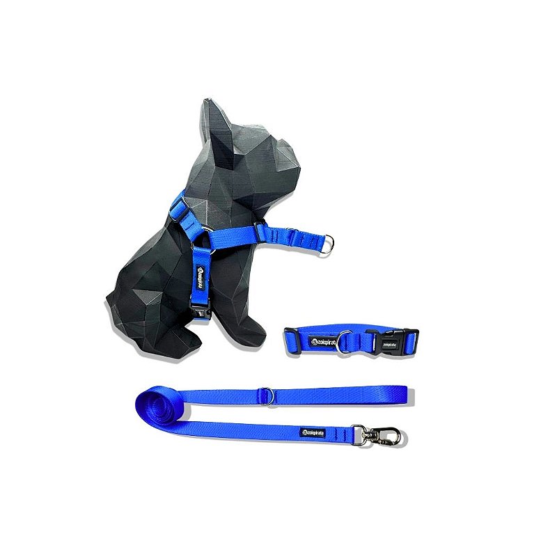 Kit Peitoral Y Antipuxão para cachorros com Coleira e Guia Azul Royal