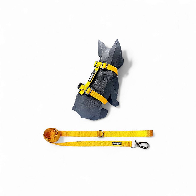 Kit Peitoral H antipuxão para cachorros com Guia Amarelo