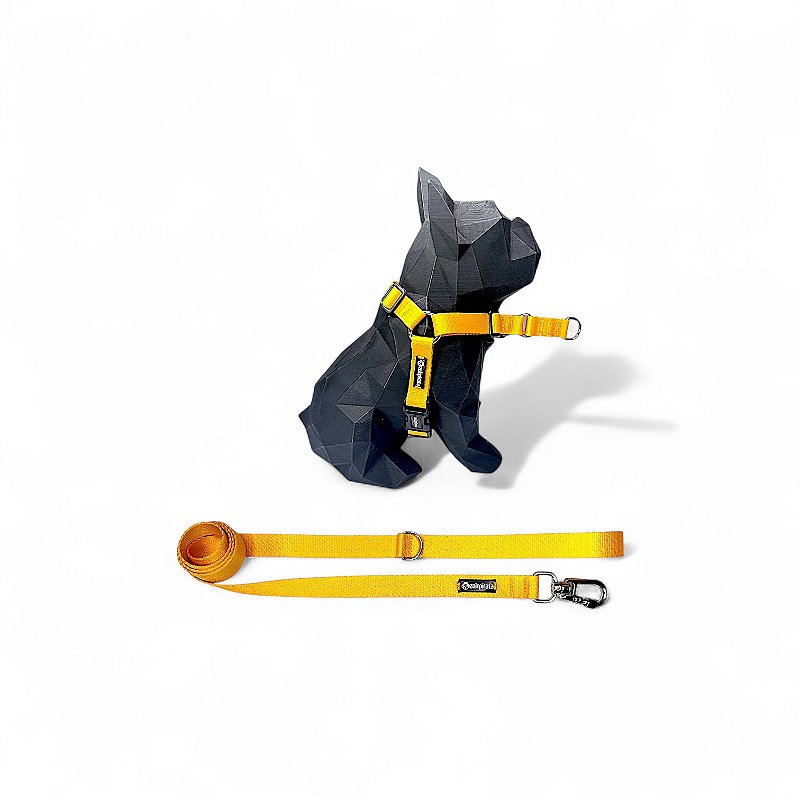 Kit Peitoral Y Antipuxão para cachorros com Guia Amarelo