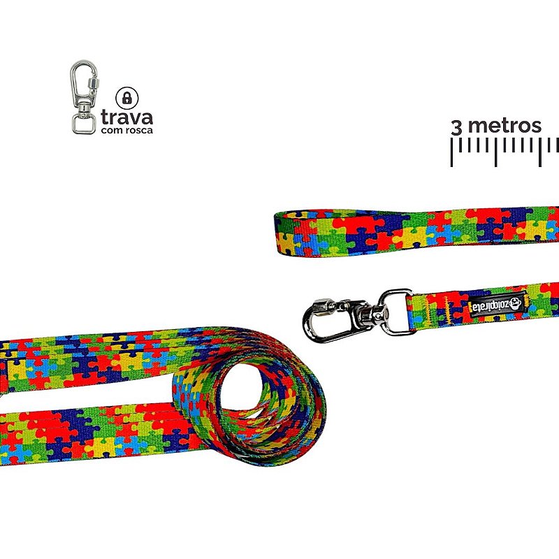 Guia Longa 3 metros para cachorros Quebra-Cabeça Autismo Suporte Emocional