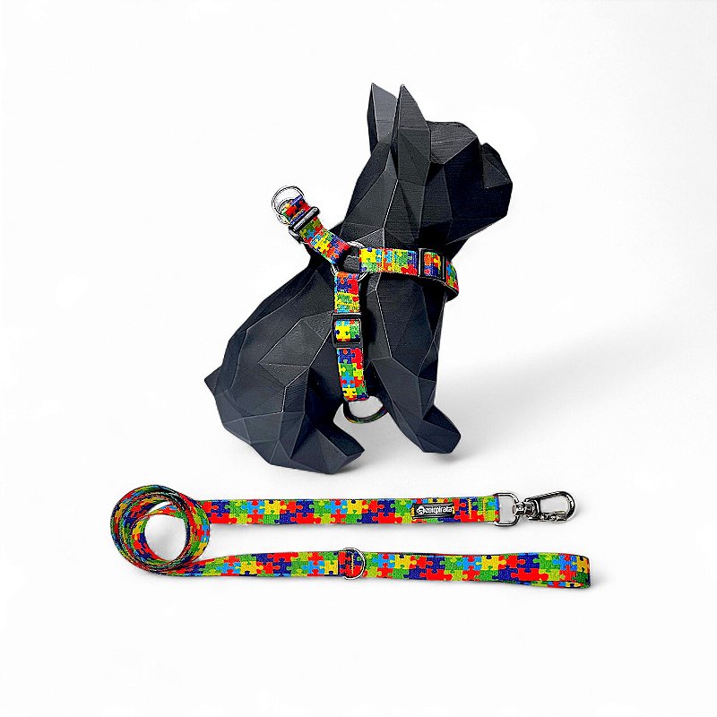 Kit Peitoral Americano para cachorros com Guia Quebra-Cabeça Autismo Suporte Emocional