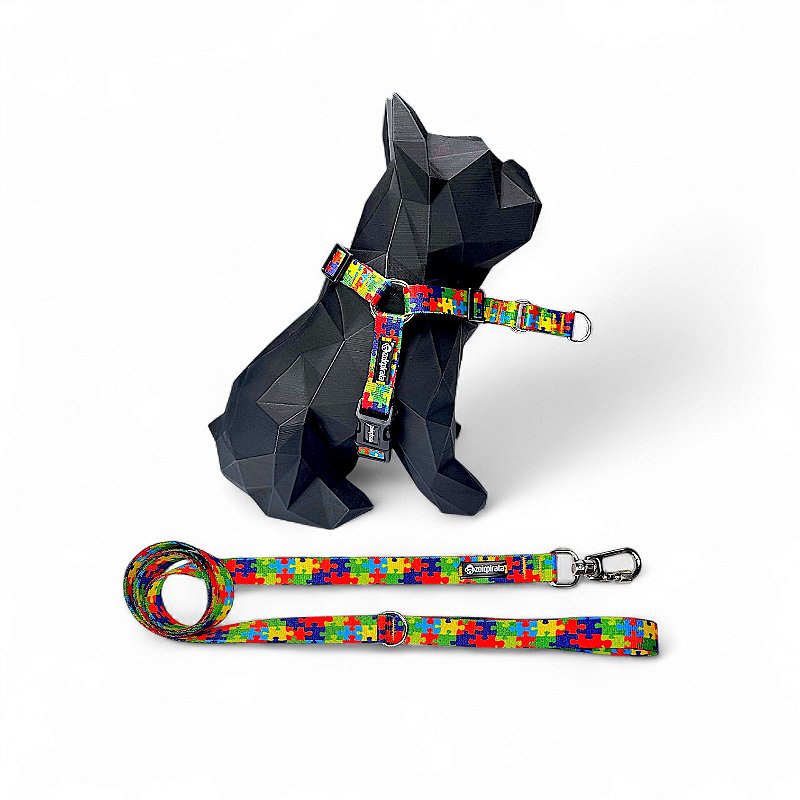 Kit Peitoral Y Antipuxão para cachorros com Guia Quebra-Cabeça Autismo Suporte Emocional